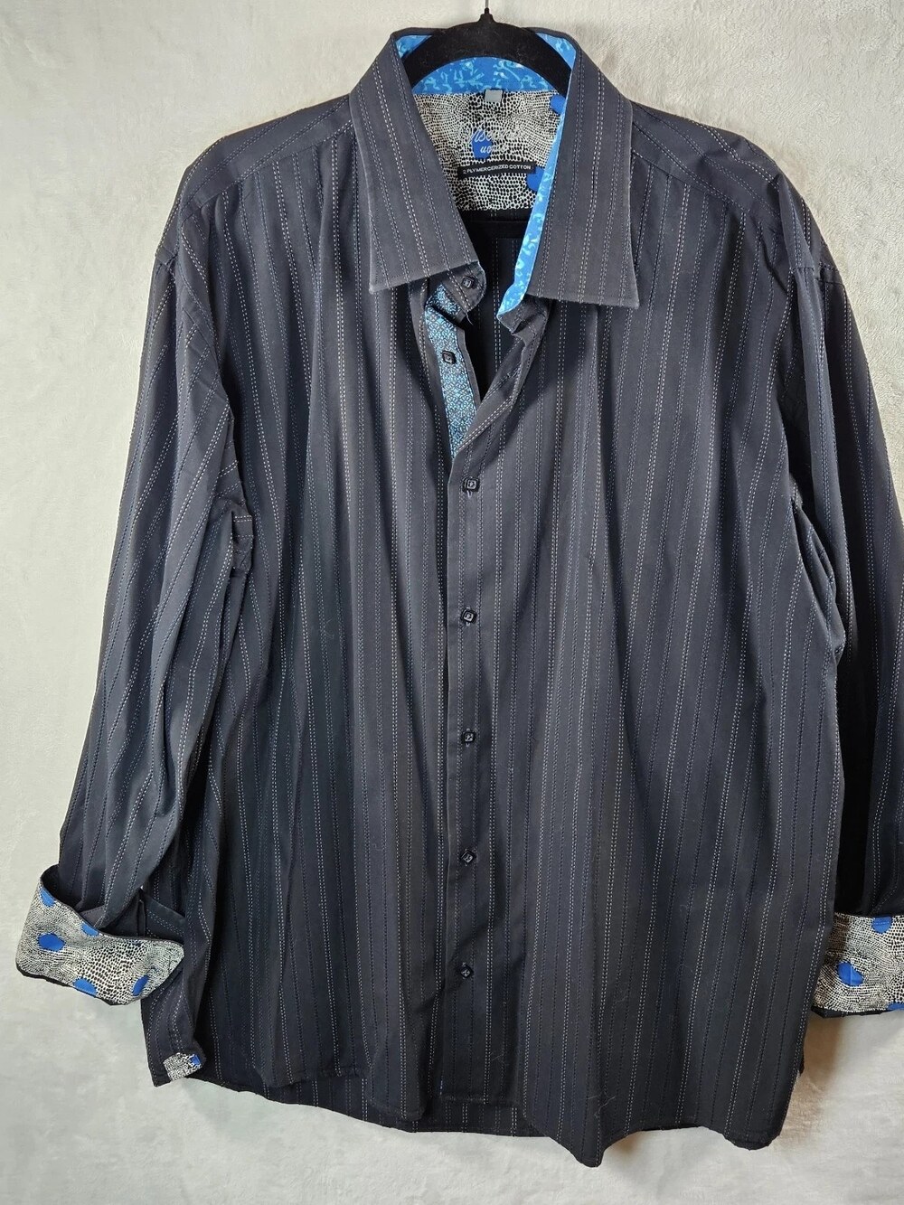 Visconti Uomo Button-Down Shirt Blue Contrast Gray Stripe Men's Size 3XL